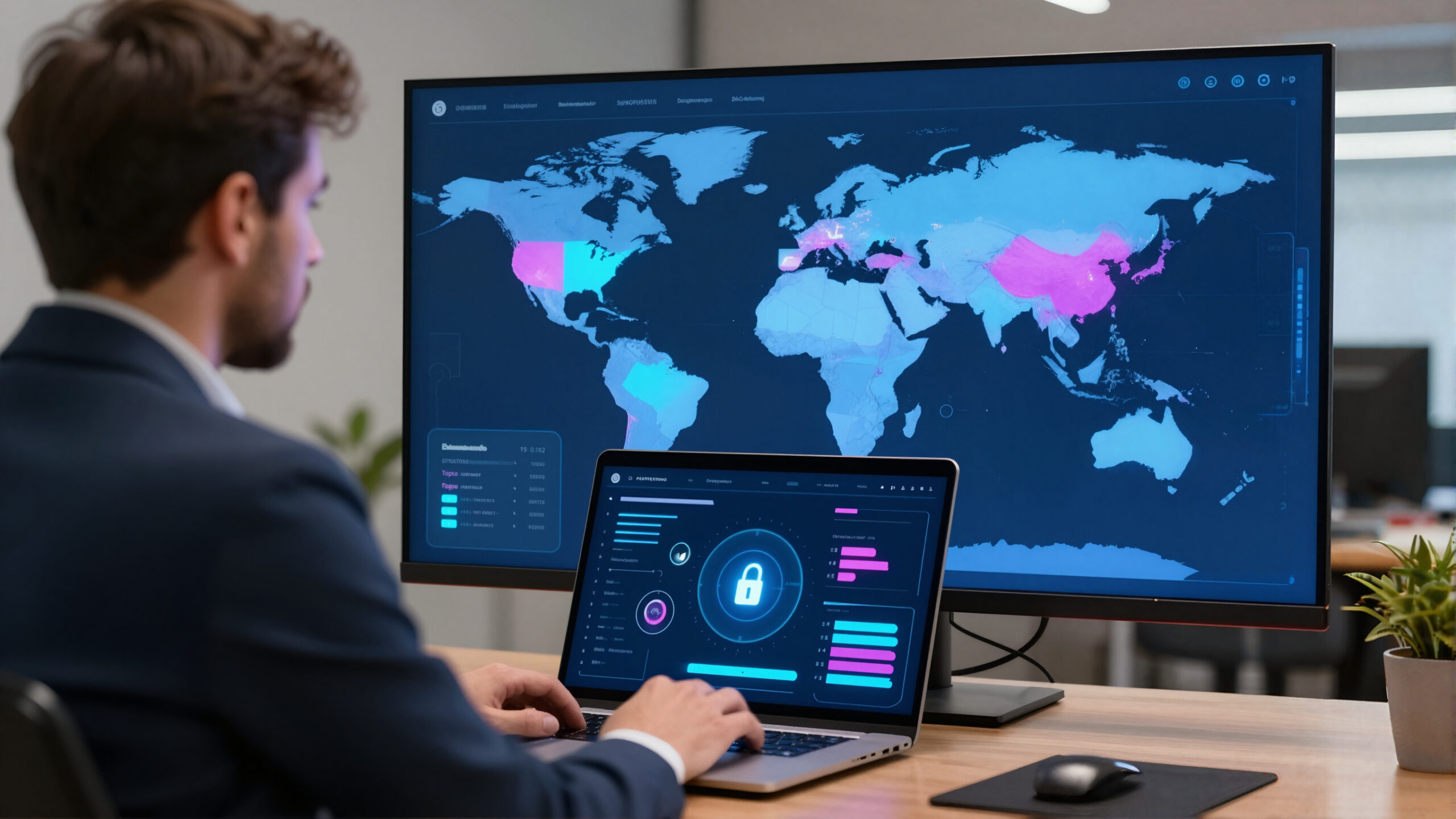 Globo digital com rotas e empresas conectadas representando importação empresarial e fluxo internacional de mercadorias